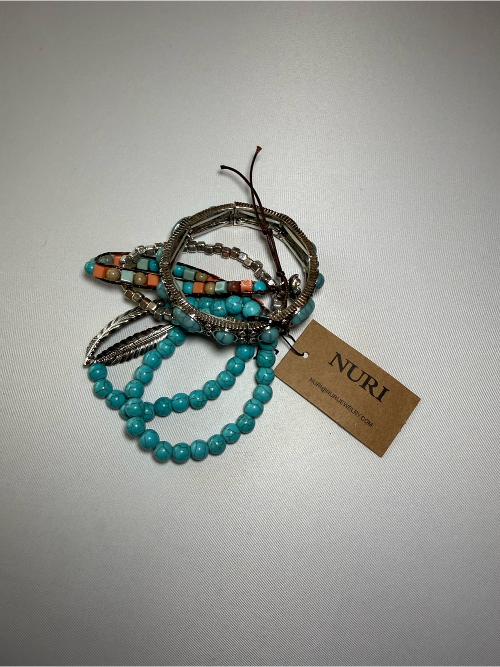 Turquoise Beaded Mixed-Material Bracelet Set